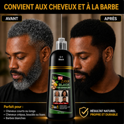 🖤 Shampoo Colorant 3-en-1 — Retrouve des cheveux noirs facilement