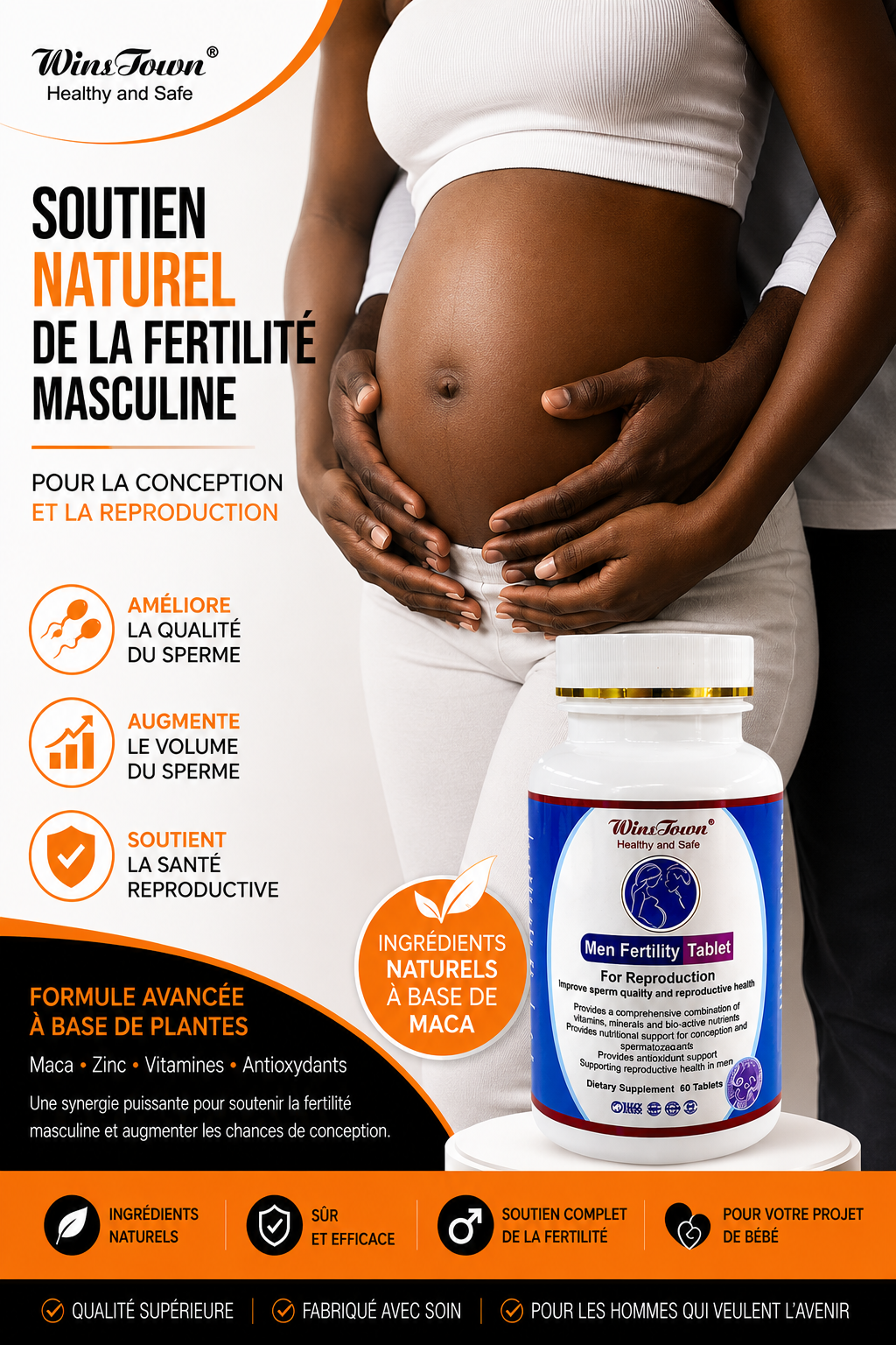 Capsules naturelles de fertilité masculine à la maca – soutien du sperme et de la conception.